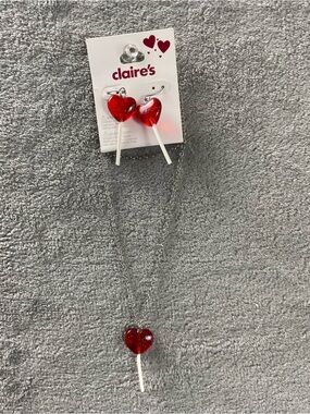 Claire's Earrings Red Heart Shaped Earring And Necklace Pack New